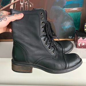 Steve Madden Tropa 2.0 Combat Boots Women’s 9.5 Black Leather Lace Up Zip